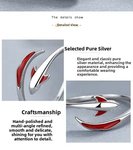 Macro shot of 925 sterling silver koi fish ring featuring vibrant red enamel details