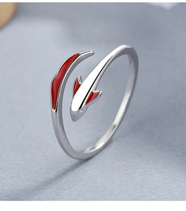 Detail shot of 925 silver koi fish ring with red enamel and S925 hallmark