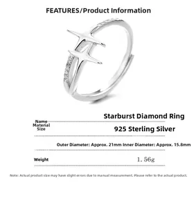 Detaillierte Größenangaben und Gewicht für den 925er Sterling Silber Sternenring