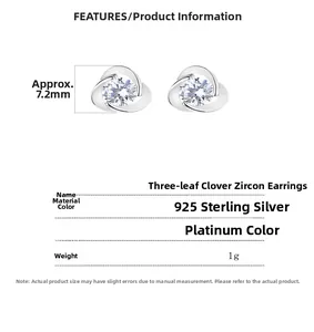 Spécifications des boucles d'oreilles trèfle en argent 925 avec zircons transparents