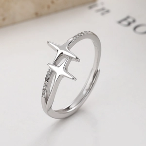 925 Silberring mit funkelndem Sternen-Design, Zirkonia-Besatz und verstellbarer Ringschiene