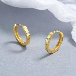 925 silver gold-plated hoop earrings featuring LOVE engraving and small zircon stone