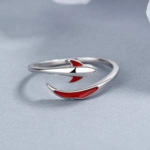 925 sterling silver lucky koi fish open ring with red enamel and minimalist design