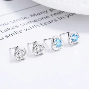 Boucles d'Oreilles Clous Trèfle en Argent Sterling 925 pour Femmes Fleur Vortex Zirconia Fermoir à Vis Bijoux