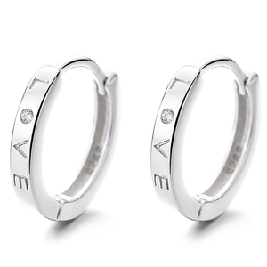 925 sterling silver hoop earrings with LOVE lettering and inlaid zircon crystal