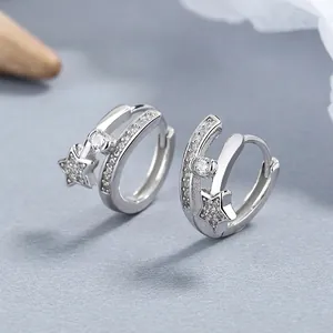 925 Sterling Silver Star Rhinestone Hoop Earrings For Women Simple Fashion Star Huggie Earrings Simple Ins Style Jewelry