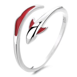 925 sterling silver koi fish open ring with red enamel finish and adjustable band