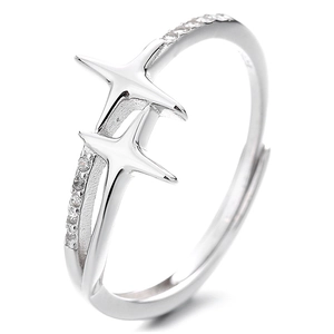 Verstellbarer S925 Sterlingsilber Ring mit Doppelstern-Design und weißen Zirkonia-Steinen