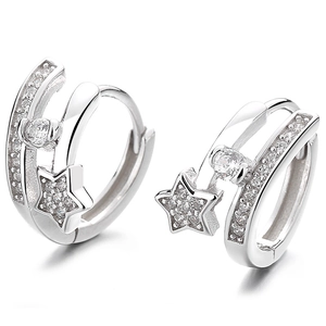 S925 sterling silver hoop earrings featuring double star loops with sparkling cubic zirconia