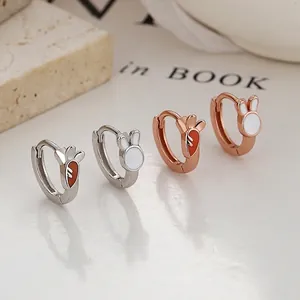 Asymmetric 925 sterling silver bunny and carrot hoop earrings in silver and rose gold