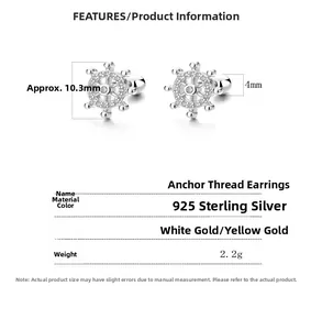 Macro view of 925 sterling silver ship wheel screw studs with micro-pave crystals