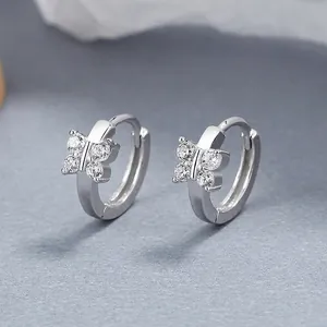 Boucles d'oreilles créoles papillon en argent 925 avec pierres de zircon pour femmes