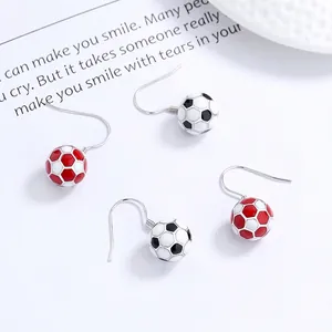 925 Sterling Silver Soccer Ball Drop Hook Earrings For Women Simple Enamel Football Sports Themed Fashion Jewelry Gift