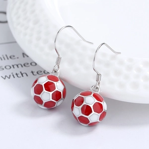 925 silver soccer drop earrings with red and white enamel finish for a sporty look