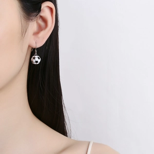 925 sterling silver soccer ball earrings with black and white enamel soccer pattern
