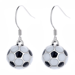 925 sterling silver soccer ball earrings with black and white enamel and fishhooks