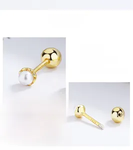 Close-up of S925 sterling silver pearl screw-back earring with high-quality polished finish