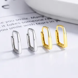 Minimalistische 925 Sterling Silber rechteckige Creolen in Gold und Silber Finish