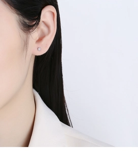 Close-up of a minimalist pearl stud earring worn on the ear for a clean and elegant look