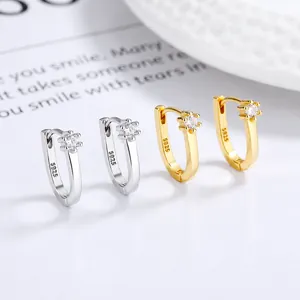 Minimalist S925 sterling silver U-shaped hoop earrings with zircon in gold and silver