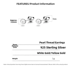 Detailed specs of 925 sterling silver pearl stud earrings with size and weight info