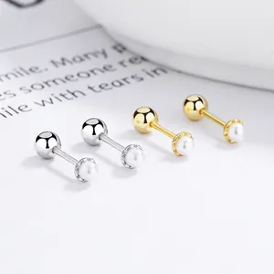 Artificial Pearl Stud Earrings With 925 Sterling Silver Earring Post Minimalist Threaded Screw Back Elegant Small Jewelry For Women