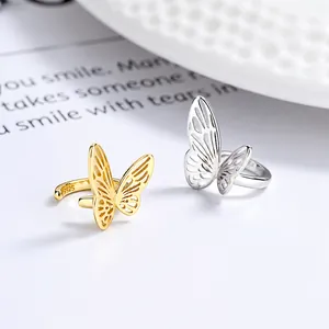 Ear cuff asimmetrici a farfalla traforata in argento sterling S925 finitura oro e argento