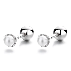 Minimalist S925 sterling silver pearl stud earrings with elegant floral metal base