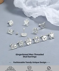 Set di orecchini a vite in argento S925 con orsetto e pan di zenzero per bambina e donna
