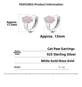 Dimensiones detalladas de los pendientes de garra de gato en plata de ley 925