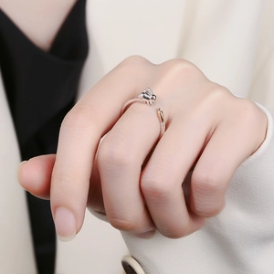 925 silver adjustable ring featuring a cute 3D bunny and carrot with red eye details