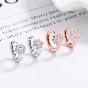 Pendientes de Aro de Plata de Ley 925 con Pata de Gato Rosa Minimalista Huella de Animal Joyería para Mujeres Niñas