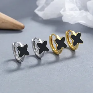 Pendientes de aro de trébol en plata de ley 925 tonos dorado y plateado elegantes