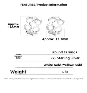 Specifiche dettagliate delle dimensioni per orecchini a cerchio in argento 925 11,5x12,3mm