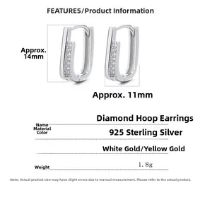 Detailed specs of 925 sterling silver U-shaped earrings with fine pavé diamonds