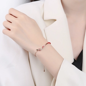 925 silver lucky koi fish bracelet with rose gold chain and red woven rope for women