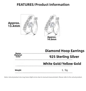 Spécifications de taille pour boucles d'oreilles crochet en argent 925 et oxydes de 13,4 mm