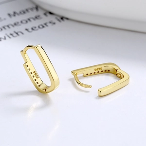 Minimalist 925 sterling silver rectangular hoop earrings with gold plating and zircons