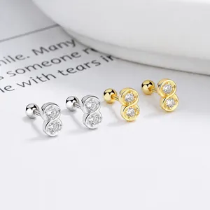 Boucles d'oreilles infini en argent 925 avec zircon blanc et fermoir à vis doré et argenté