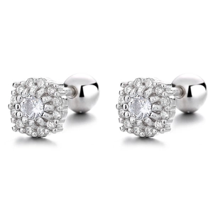Sparkling 925 sterling silver halo stud earrings with cubic zirconia and screw ball backs