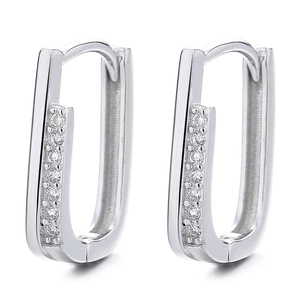 Elegant 925 sterling silver rectangular huggie earrings with sparkling cubic zirconia