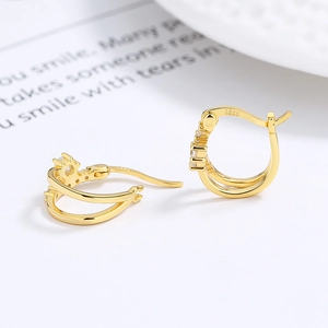 Boucles d'oreilles en argent sterling 925 en forme de C avec double zircone serti