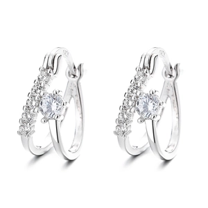 Boucles d'oreilles créoles en argent sterling 925 avec zircons et poinçon S925