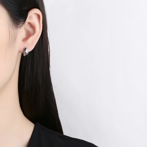 Eleganti orecchini a cerchio in argento sterling 925 con zirconi a foglia su modella