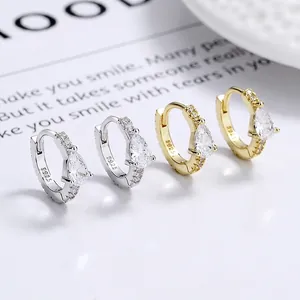 925 Sterling Silver Waterdrop Hoop Earrings For Women Pave Rhinestone Pear Shaped Huggie Earrings Fashion Jewelry Gift