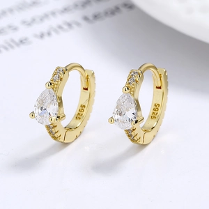 Minimalist 925 sterling silver drop earrings with pavé crystals and gold finish