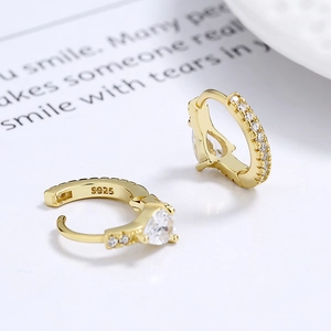 Elegant 925 sterling silver gold heart-shaped zircon drop earrings with pavé details