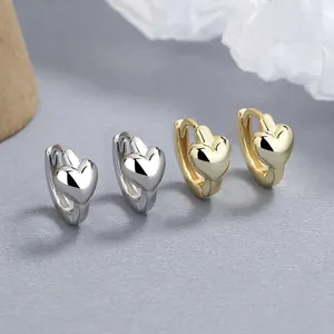 Boucles d'Oreilles Créoles Coeur en Argent Sterling 925 pour Femmes Minimaliste Poli Miroir Bijoux d'Oreille en Forme de Coeur