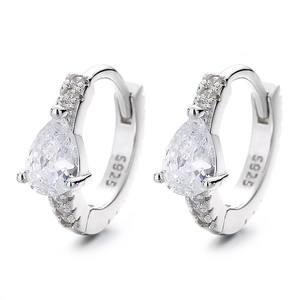 S925 sterling silver hoop earrings with water drop shaped zircon and micro pavé crystals