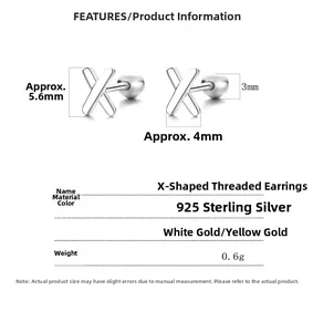 Dimensions détaillées des boucles d'oreilles X en argent sterling 925 avec fermoir boule